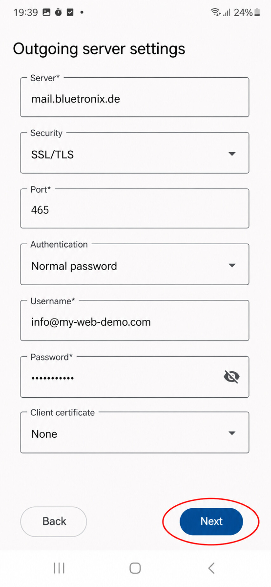 Manuelle Eingabe der SMTP-Daten in Thunderbird auf Android